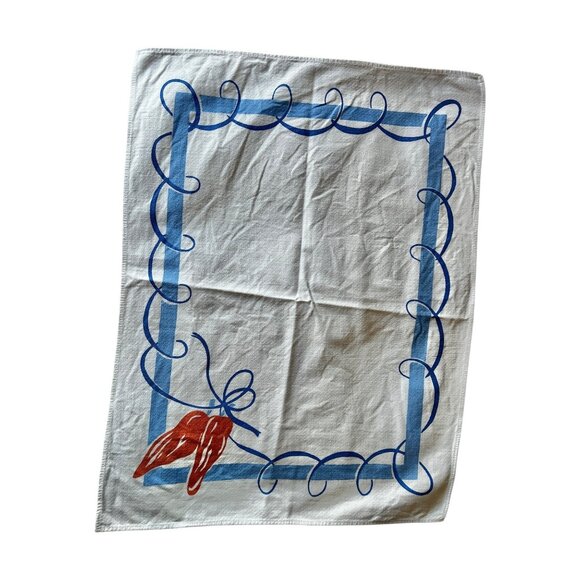 Vintage Southwest Tablecloth & 6 Napkins Set Blue & Orange Cotton Chilis Corn - Picture 14 of 16